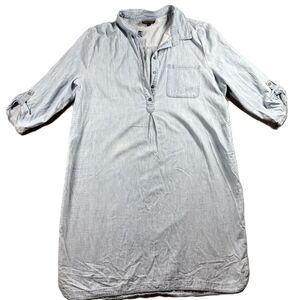 Allison Brittney Shirt Dress Chambray Denim Roll Tab Sleeves Coastal Large D115